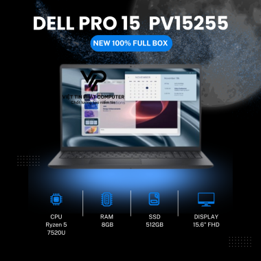 [ New] DELL PRO 15 ESSENTIAL PV15255 /  AMD Ryzen 5 7520U / Ram 8GB D5 / SSD 512GB /Màn hình 15.6 FHD /  Bàn phím US ENG/KB / Hệ điều hành  UBUNTU / Màu Black