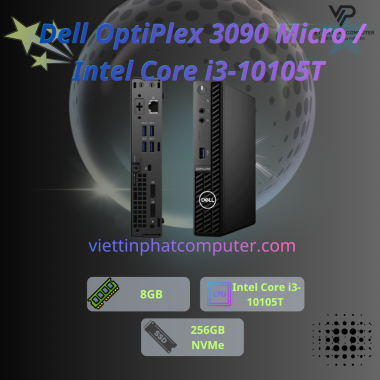 Dell OptiPlex 3090 Micro / Intel Core i3-10105T / Ram 8GB / SSD 256GB / card tích hợp  Intel UHD Graphics 630