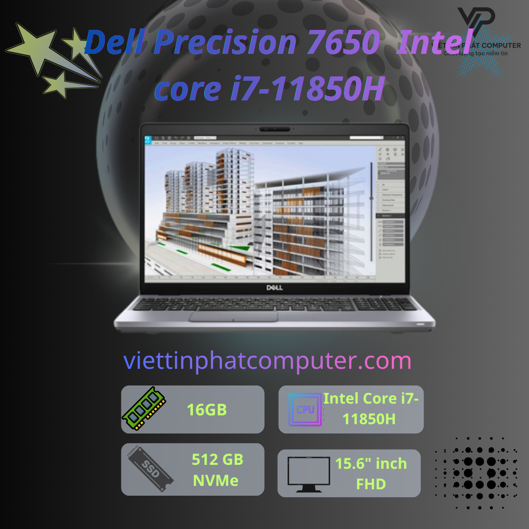 [Like New] Dell Precision 7560 / Intel core i7-11850H / Ram 16G / SSD 512GB / Card rời RTX A2000 / Màn hình 15.6” icnh FHD / Vỏ hợp kim nhôm và nhựa cao cấp