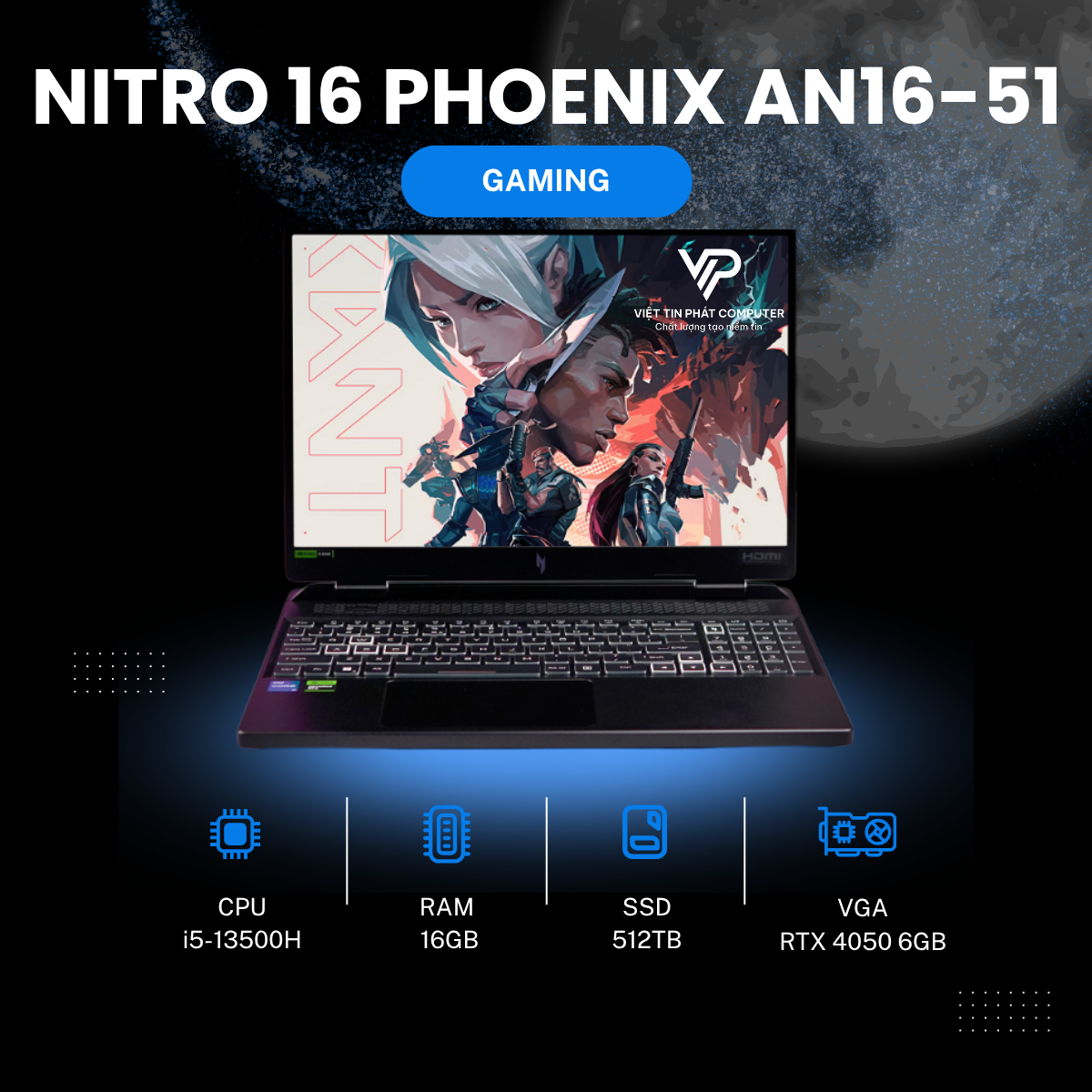 Acer Nitro 16 Phoenix AN16-51 i5-13500H | 16GB | 512GB | RTX 4050 | 16