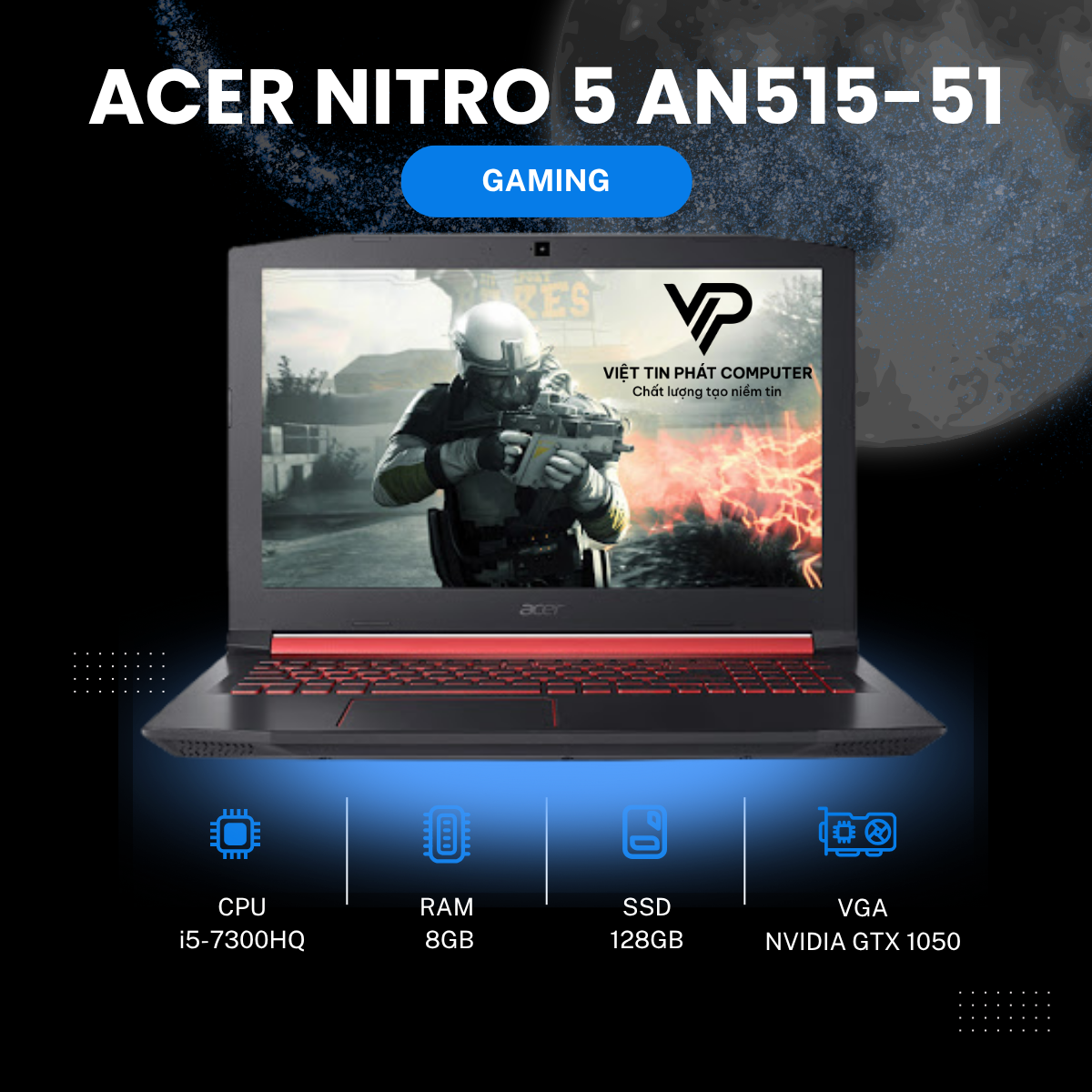 ACER NITRO 5 AN515-51 i5-7300H | 8GB | SSD 128GB | HDD 1TB | GTX 1050 4GB | 15.6