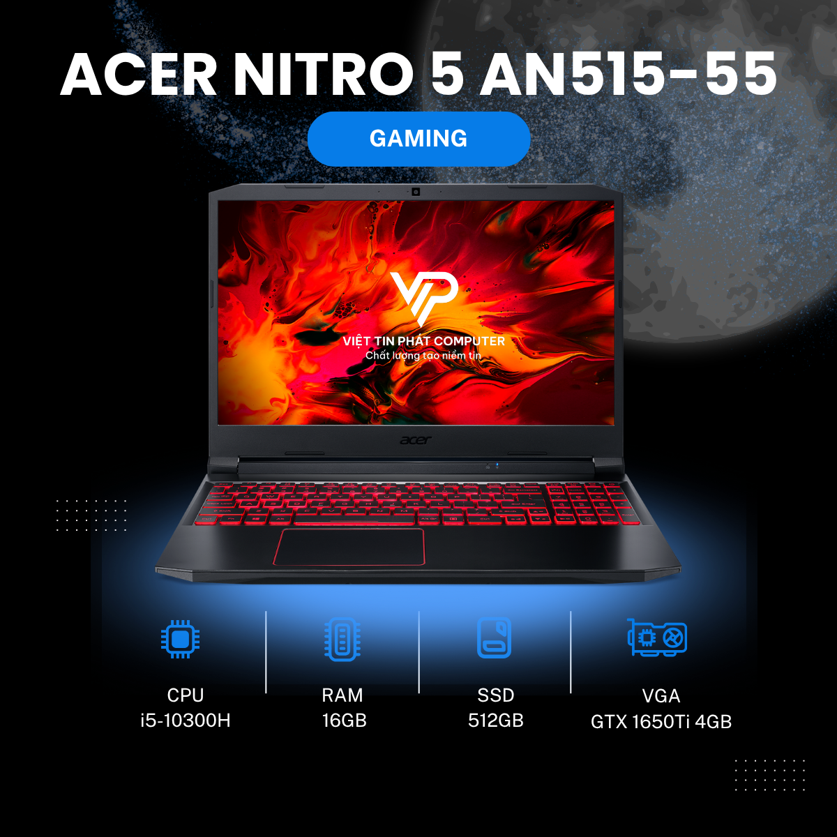 ACER NITRO 5 AN515-55 i5-10300H | 16GB | 512GB | GTX 1650Ti 4GB | 15.6″ FHD 144Hz