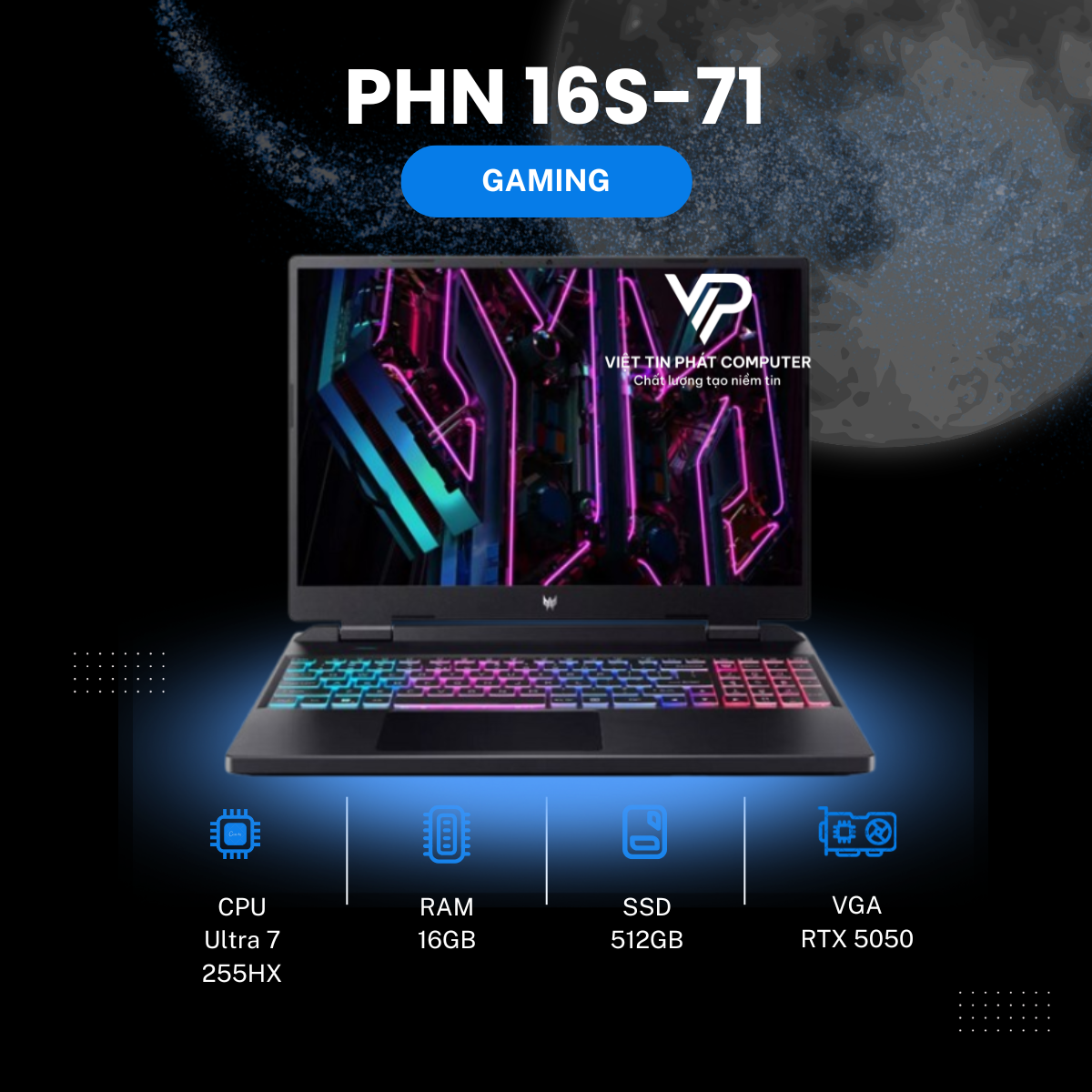 [Like New] PHN 16S-71 / Intel Core Ultra 7 255HX / Ram 16G DDR5 / SSD 512GB / Màn hình 16.0