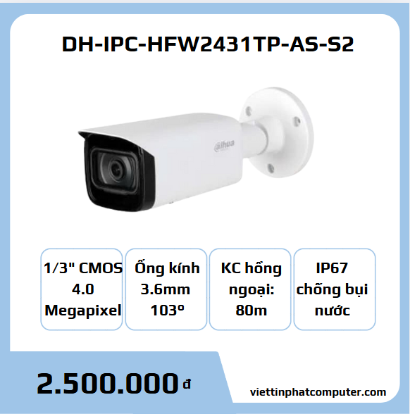 Camera IP Starlight 4.0MP DAHUA DH-IPC-HFW2431TP-AS-S2