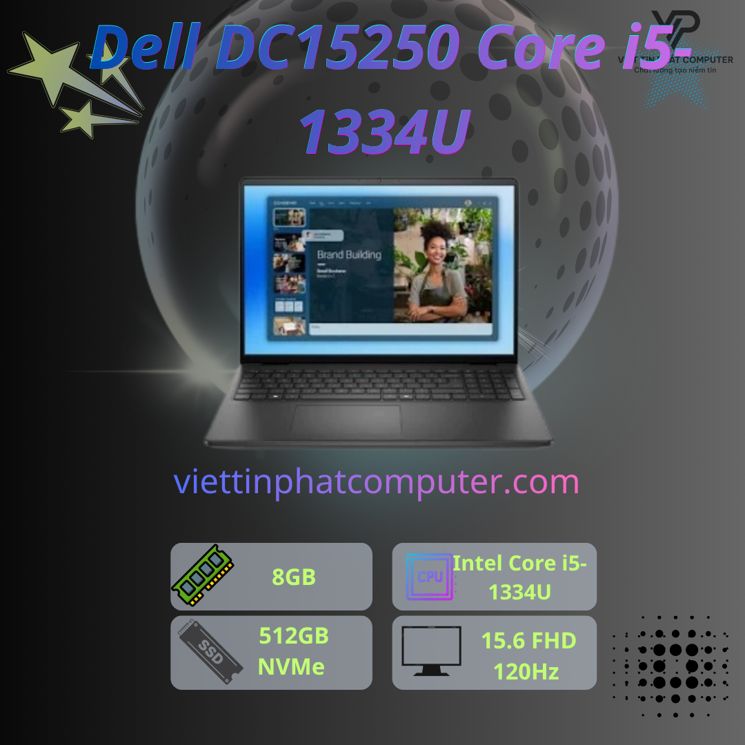 [ New ]Dell DC15250  Intel Core i5-1334U/ Ram 8GB / SSD 512GB /   Intel UHD Graphics / Màn hình 15.6 FHD 120Hz / Hệ điều hành  Ubuntu / CARBON BLACK