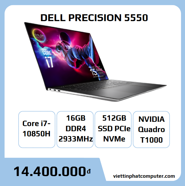 DELL PRECISION 5550 I7-10850H RAM 16G SSD 512G T1000 15.6