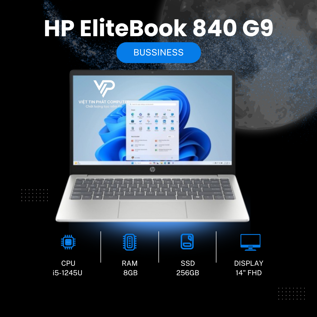 HP EliteBook 840 G9 / Intel Core i5-1245U | RAM 8G DDR5 | SSD 256GB | Màn 14 inch (16:10) sắc nét.