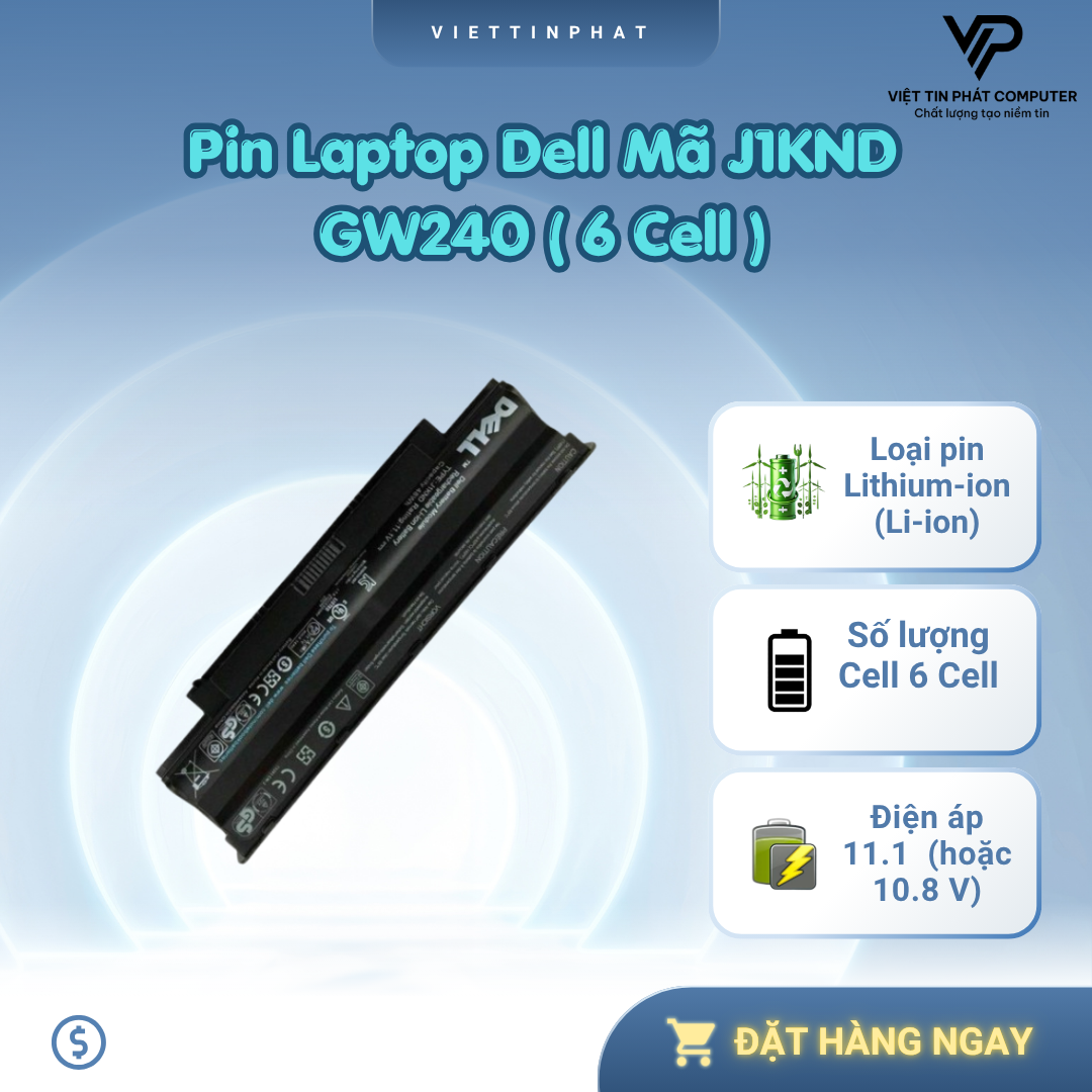 Pin Laptop Dell Inspiron N4010 N4050 N5010 N5110 Vostro 1440 1450 3450 3550 - Mã J1KND GW240 (6 Cell)
