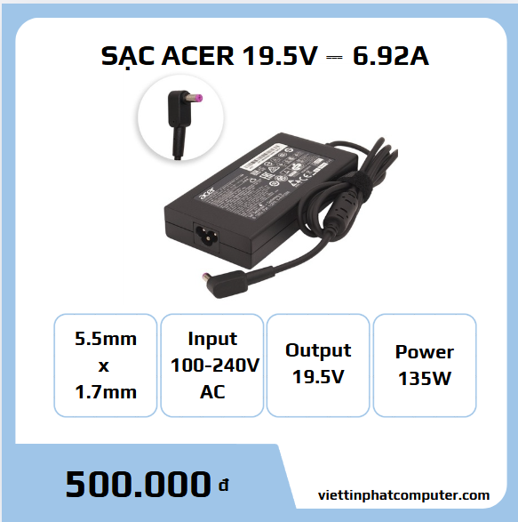 Cục sạc ACER 135W (5.5mm x 1.7mm)