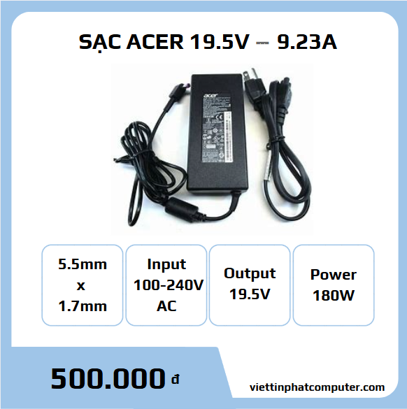 Cục sạc ACER 180W (5.5mm x 1.7mm)