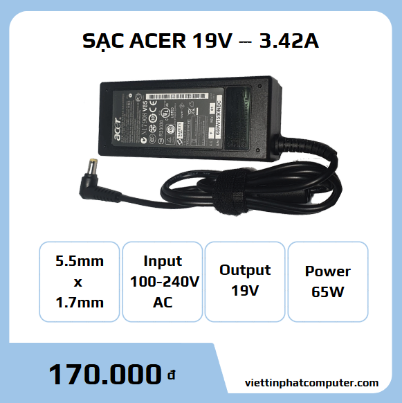 Cục sạc ACER 65W (5.5mm x 1.7mm)